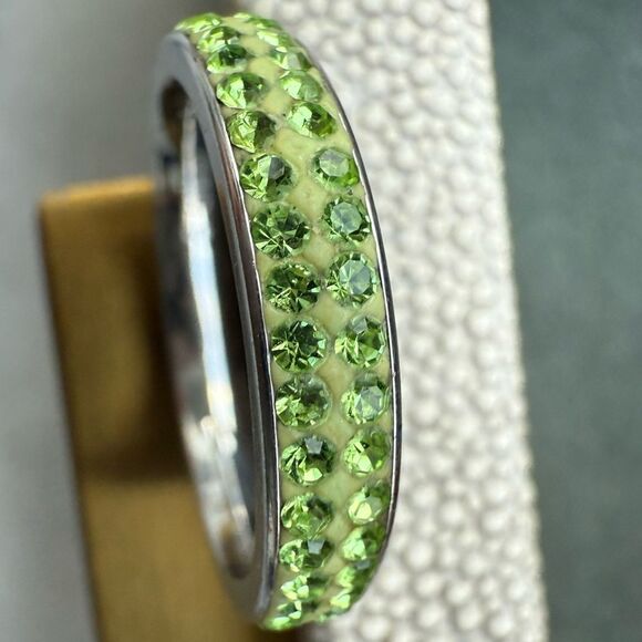 Green Crystal Stainless Steel Eternity Band – Size 7.5  Sparkle Ring - Picture 8 of 17